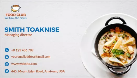 Elegant White Food Service Restaurant Business Card Template