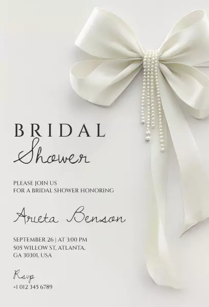 Elegant White Ribbon Bridal Shower Celebration Invitation Template