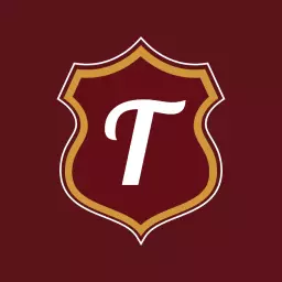 Elegant White T Letter Inside a Shield With Dark Red Background Logo Template
