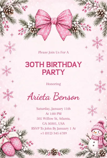Elegant Winter 30th Birthday Celebration Invitation Template