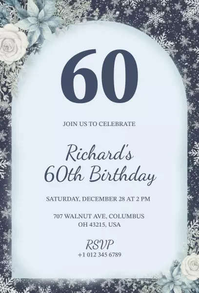 Elegant Winter-Themed 60th Birthday Celebration Invitation Template