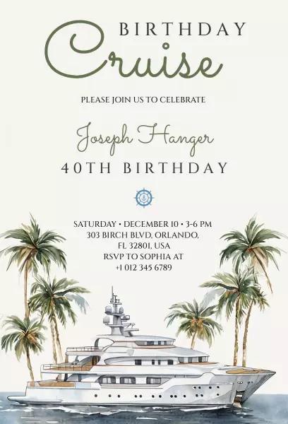 Elegant Yacht Cruise 40th Birthday Celebration Invitation Template