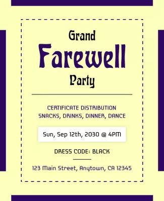 Elegant Yellow and Purple Farewell Party Invitation Poster Template