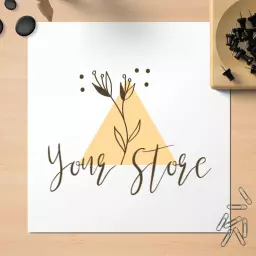 Elegant Yellow Triangle with Floral Design Handwriting Logo Template