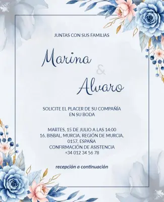 Elegante Plantilla De Volante De Invitación De Boda Con Rosas Azules