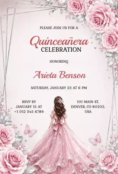 Elegantly Floral Quinceanera Celebration Invitation Template