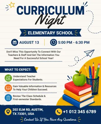 Elementary School Curriculum Night Event Flyer Template