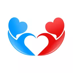 Embracing Hearts in Blue and Red Symbolizing Dating Logo Template