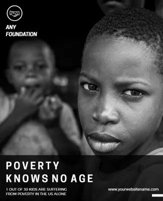 Emotive Black and White Childhood Poverty Awareness Poster Template
