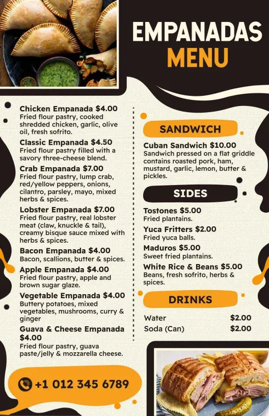 Empanada Savory Selection with Black Accents Menu Template