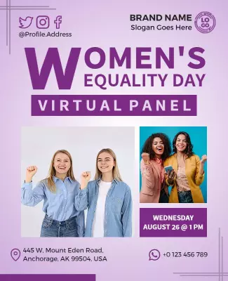 Empowering Purple Women's Equality Day Virtual Panel Poster Template