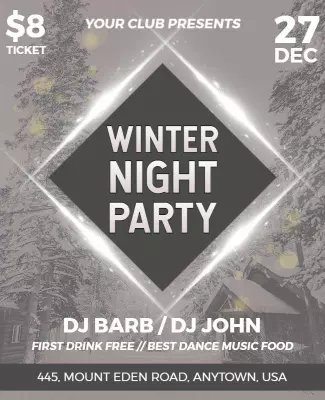 Empress and Dusty Gray Winter Night Party Flyer Template