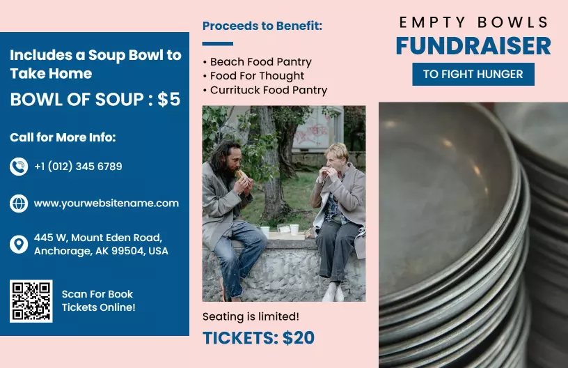 Empty Bowls Soup Fundraiser for Food Pantries Brochure Template