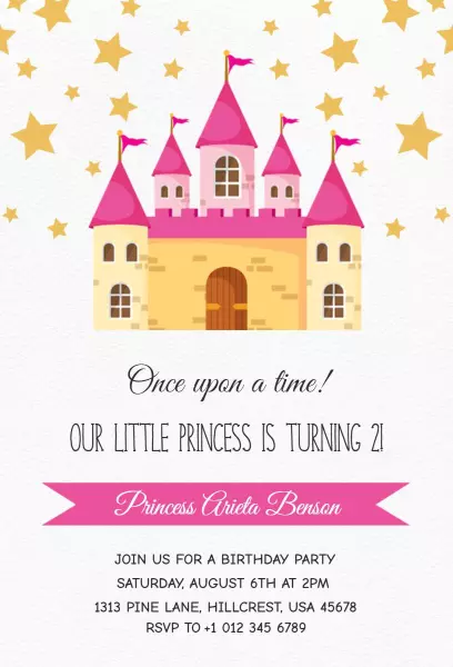 Enchanted Castle Theme Princess Birthday Celebration Invitation Template