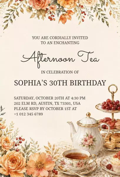 Enchanting Afternoon Tea Birthday Celebration Invitation Template