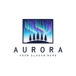 Enchanting Aurora Borealis Over Pine Trees Logo Template