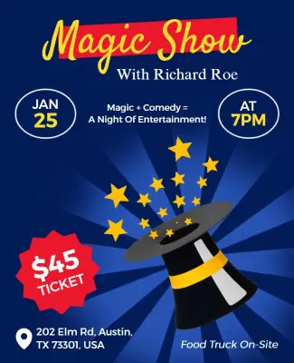 Enchanting Blue Magic Show with Comedy Elements Poster Template