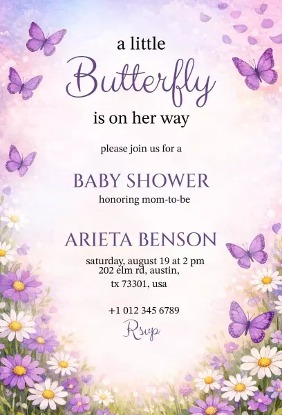 Enchanting Butterfly Baby Shower Celebration Invitation Template