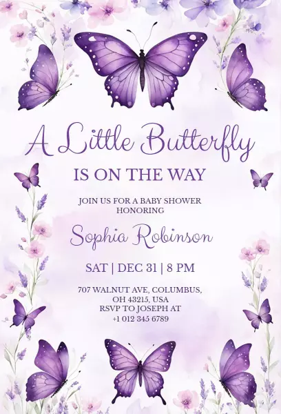 Enchanting Butterfly Themed Baby Shower Celebration Invitation Template