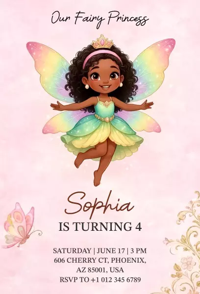 Enchanting Fairy Princess Birthday Celebration Invitation Template