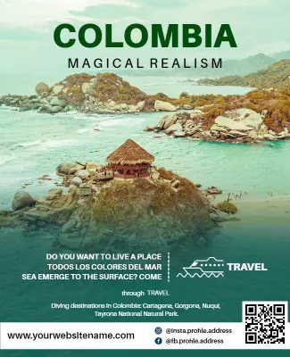 Enchanting Green Colombia Magical Realism Travel Poster Template