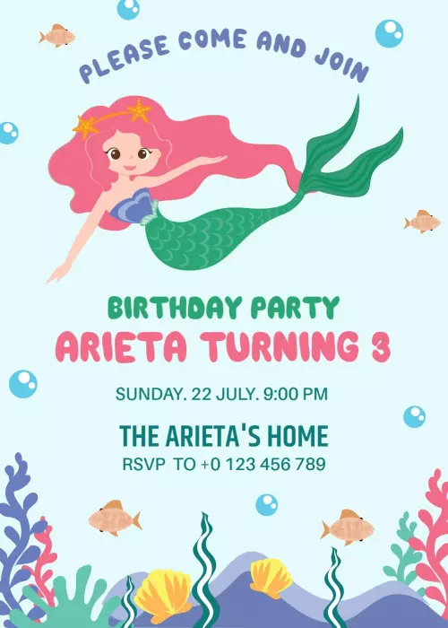 Enchanting Mermaid Undersea Birthday Celebration Invitation Template