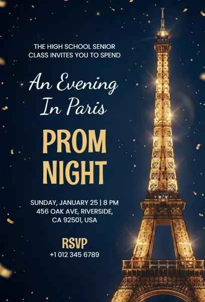 Enchanting Parisian Night Themed Prom Invitation Template