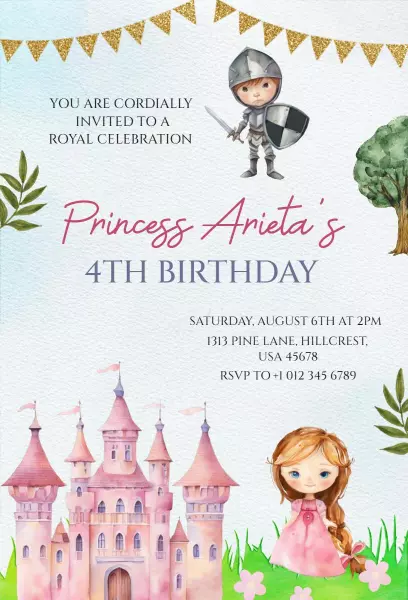 Enchanting Princess Royal Celebration Birthday Invitation Template