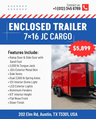Enclosed Trailer Sales Promotional Flyer Template