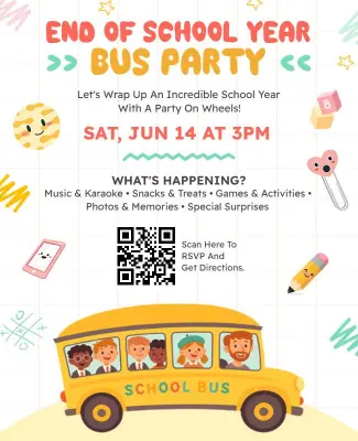 End of School Year Bus Party Flyer Template