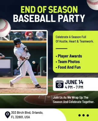 End of Season Baseball Party Flyer Template