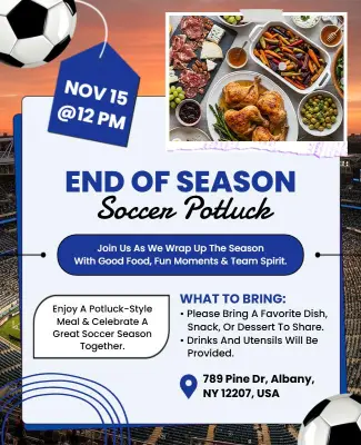 End of Season Soccer Potluck Flyer Template