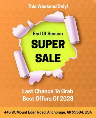 Vibrant Orange Torn Paper End of Season Super Sale Flyer Template