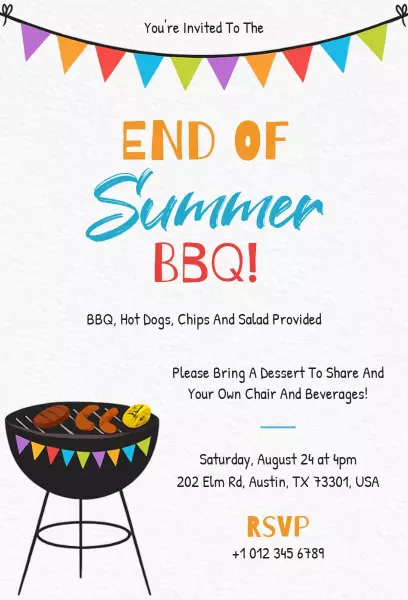 End of Summer Fun Festive BBQ Party Invitation Template