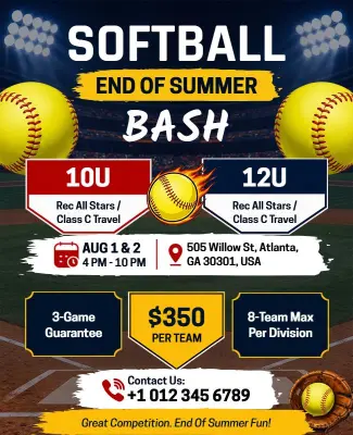 End of Summer Softball Bash Flyer Template