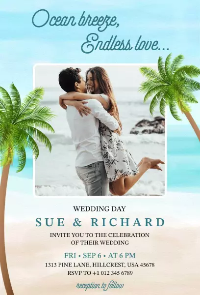 Endless Love Ocean Breeze Beach Wedding Invitation Template
