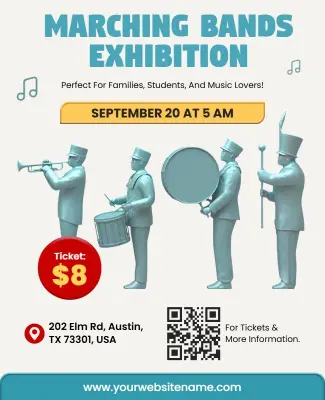 Energetic Blue Marching Bands Performance Exhibition Flyer Template
