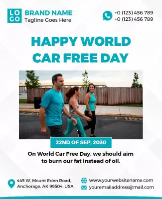 Energetic Blue World Car Free Day Fitness Awareness Poster Template