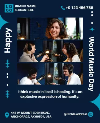 Energetic Blue World Music Day Celebration Poster Template