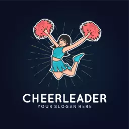 Energetic Cheerleader Jumping with Bright Pom Poms Logo Template