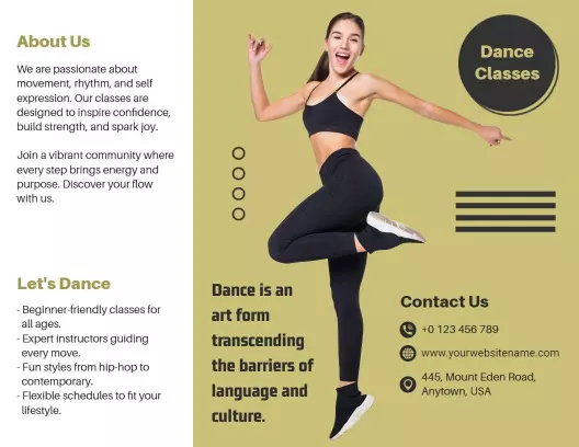 Energetic Dance Classes Tri Fold Brochure Template