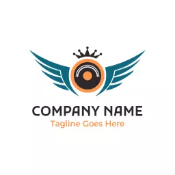 Energetic DJ Logo Featuring Winged Music Icon and Crown Logo Template