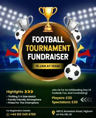 Energetic Football Tournament Fundraiser Event Poster Template