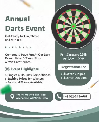 Energetic Green Annual Darts Competition Event Poster Template