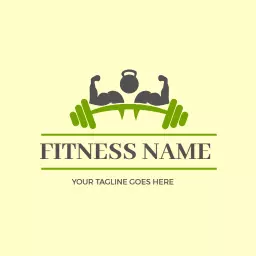 Energetic Green Dumbbells and Kettlebell for Fitness Logo Template