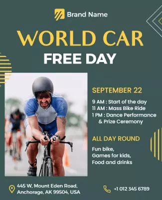 Energetic Green World Car Free Day Celebration Poster Template