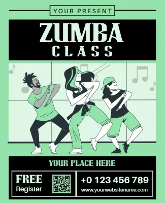 Energetic Green Zumba Dance Class Promotional Poster Template