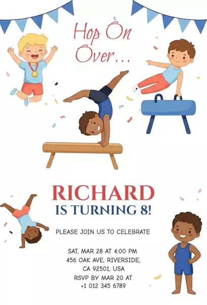 Energetic Gymnastics Birthday Celebration Invitation Template