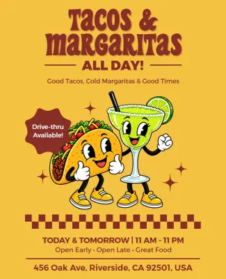 Energetic Mexican Theme Tacos and Margaritas Flyer Template