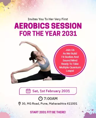 Energetic Pink Aerobics Fitness Session Invitation Poster Template
